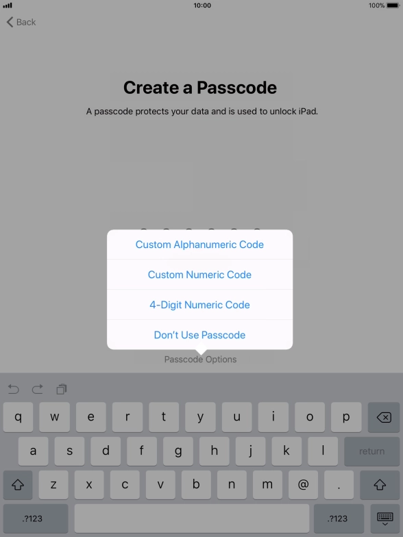 Follow the instructions on the screen to turn on use of lock code or press Don't Use Passcode.