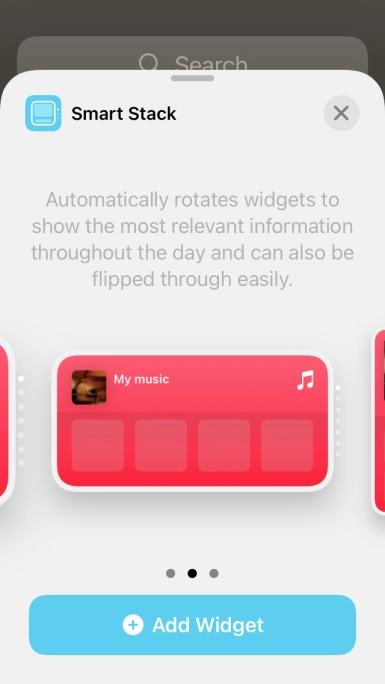 Slide your finger right or left on the screen to select the required widget size.