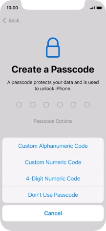 Follow the instructions on the screen to turn on use of phone lock code or press Don't Use Passcode.