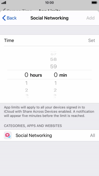 Set the required time limit for use of the selected category.