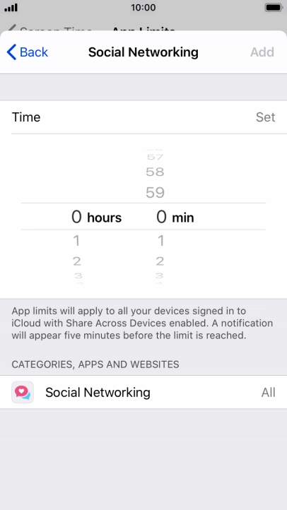 Set the required time limit for use of the selected category.