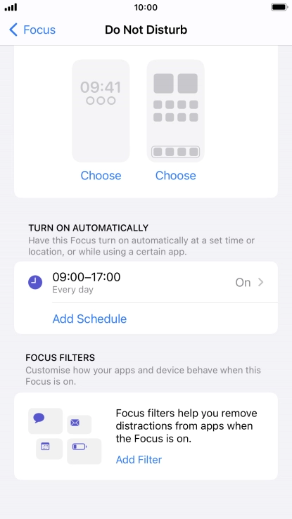 Press Add Schedule and follow the instructions on the screen to select settings for automatic activation of Do Not Disturb.