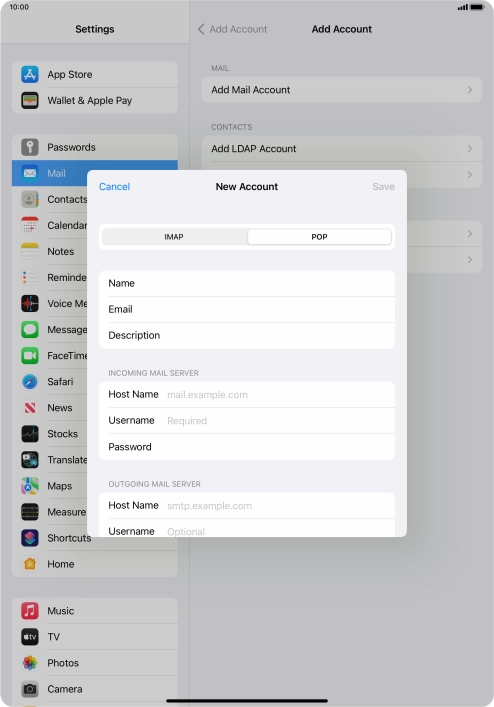 Press Host Name and key in the name of your email provider's incoming server. Press Host Name and key in the name of your email provider's incoming server.