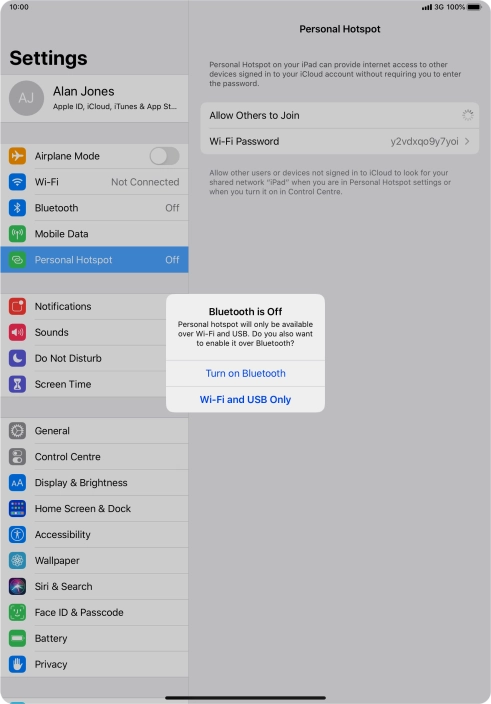 If Wi-Fi is turned on, press Wi-Fi and USB Only.