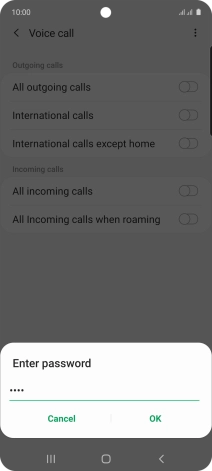 Key in your barring password and press OK. The default barring password is 0000.