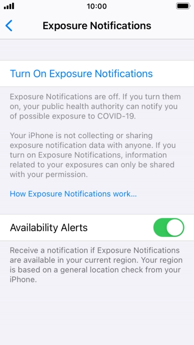 Press Turn On Exposure Notifications.