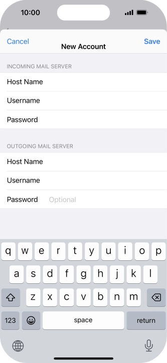 Press Password and key in the password for your email account. Please note that if you're using Vodafone's outgoing server, leave the password field empty.