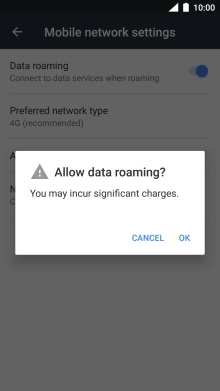 If you turn on data roaming, press OK.