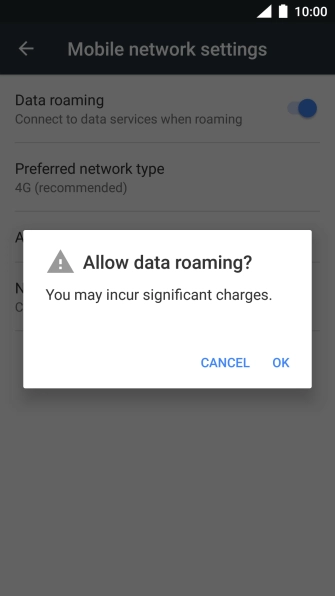If you turn on data roaming, press OK.