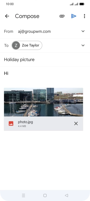 Press the send icon when you've finished your email message.