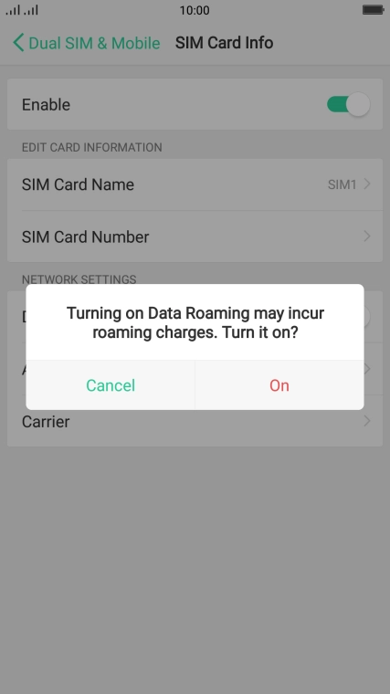 If you turn on the function, press On.