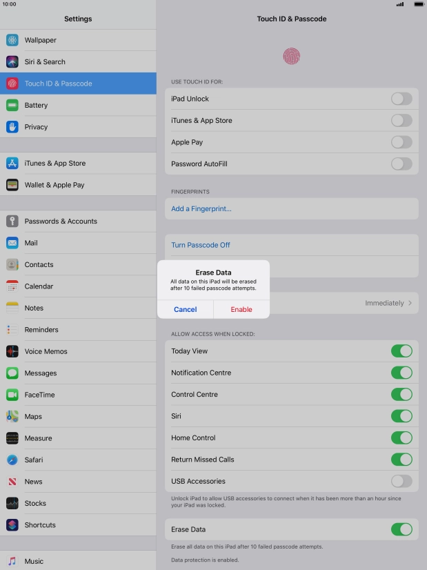If you turn on the function, press Enable.