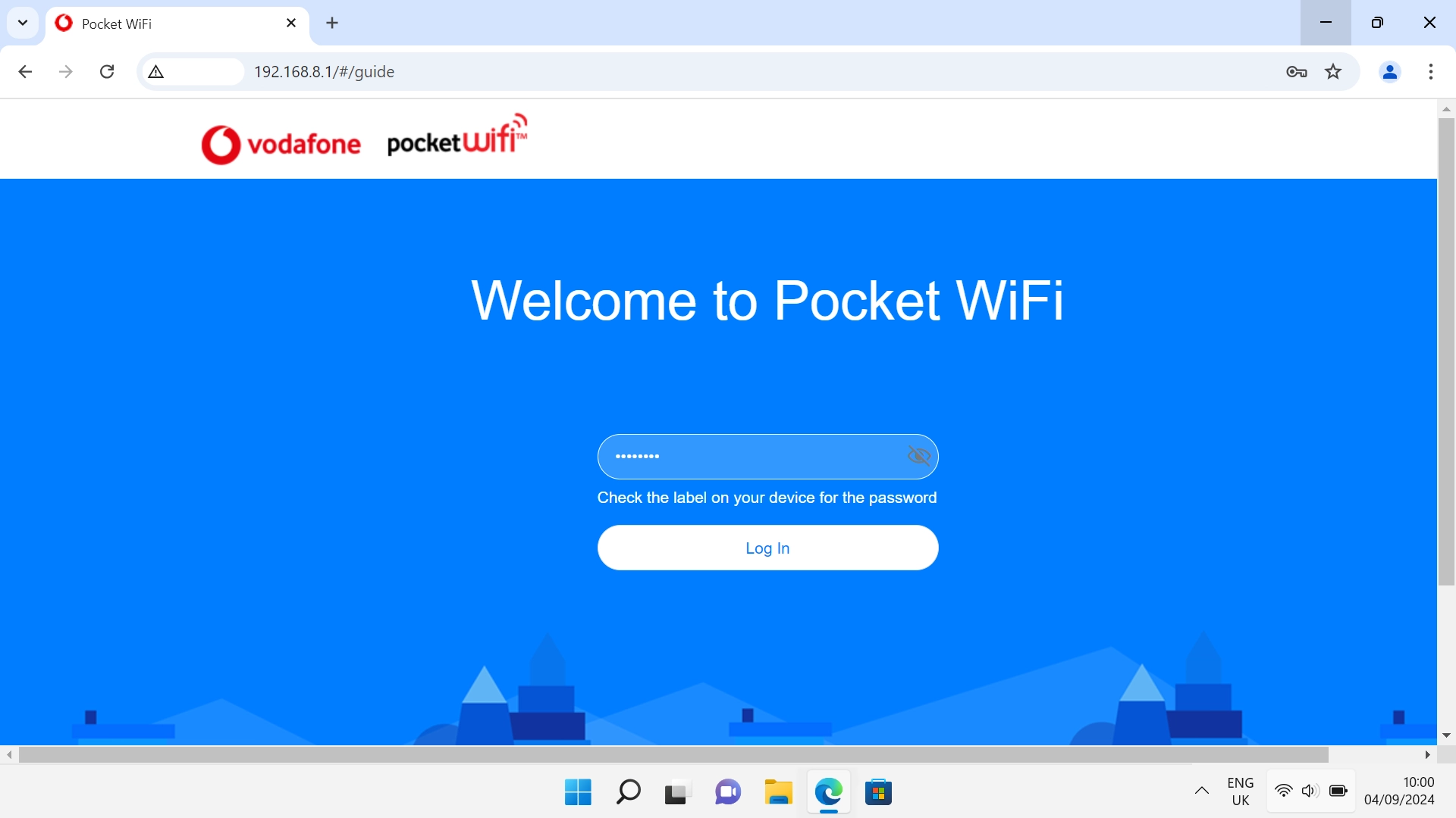 Key in the default password for the router web interface and click Log In.