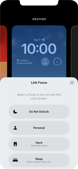 Press the required focus mode.