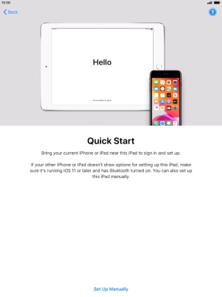 Follow the instructions on the screen to transfer content from another device running iOS 11 or later or press Set Up Manually. Follow the instructions on the screen to transfer content from another device running iOS 11 or later or press Set Up Manually.