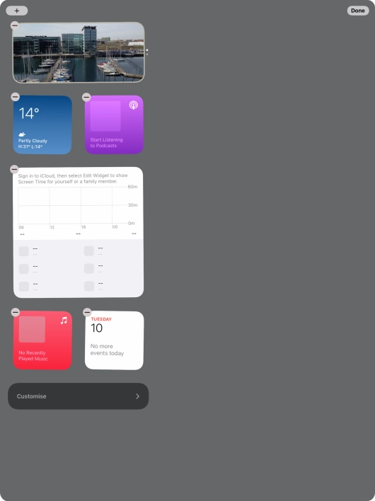 Press and hold the required widget until a pop-up menu is displayed.
