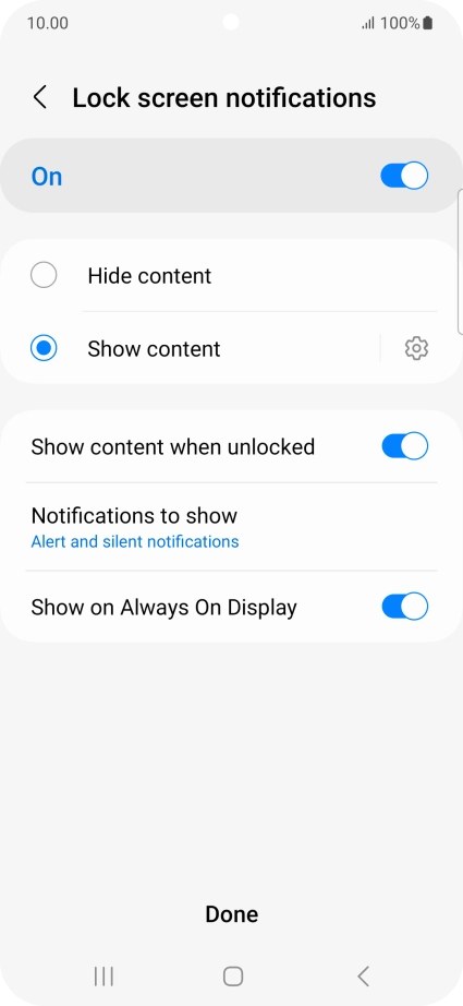 Press the required settings to turn them on or off.