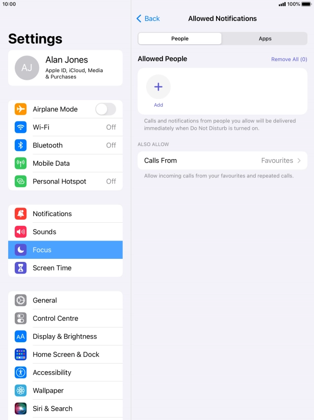 Press People and follow the instructions on the screen to select which contacts you would like to receive calls and notifications from when Do Not Disturb is turned on.