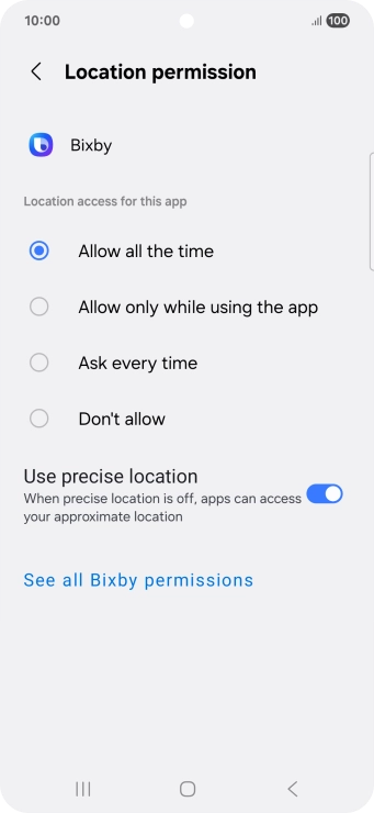 Press the required setting. Press the required setting.