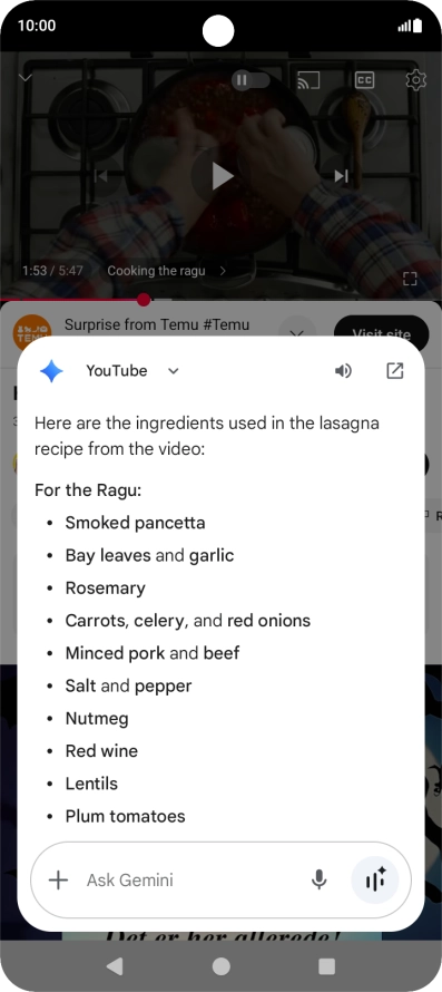 The answer from Gemini to your question is displayed.