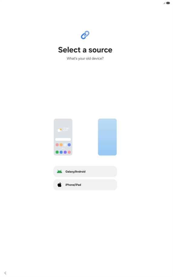 Press the required setting and follow the instructions on the screen to transfer the content from another device.