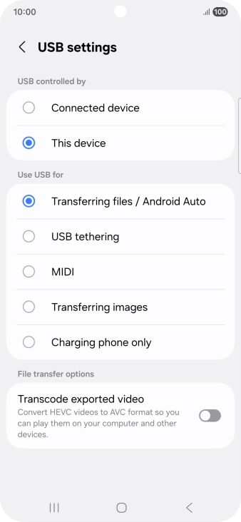 Press Transferring files / Android Auto.