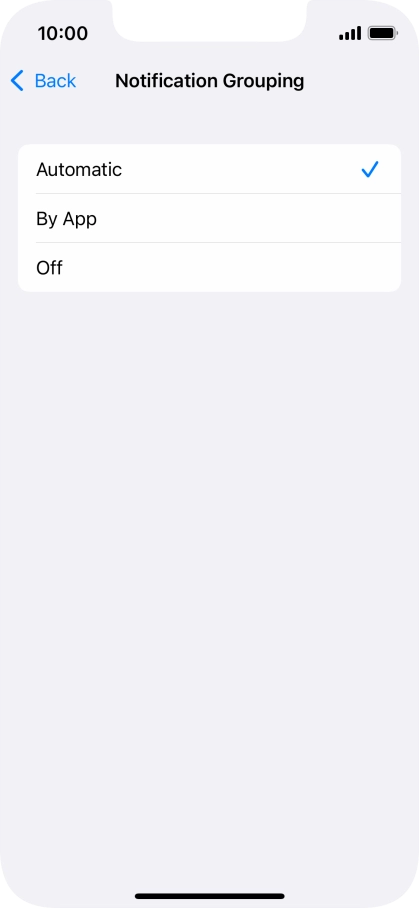 Press the required setting.