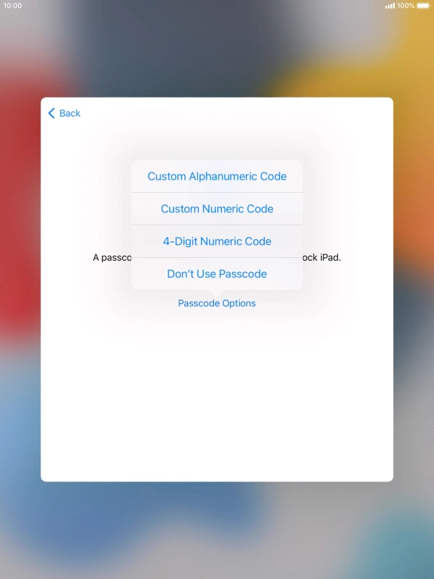 Follow the instructions on the screen to turn on use of lock code or press Don't Use Passcode. Follow the instructions on the screen to turn on use of lock code or press Don't Use Passcode.