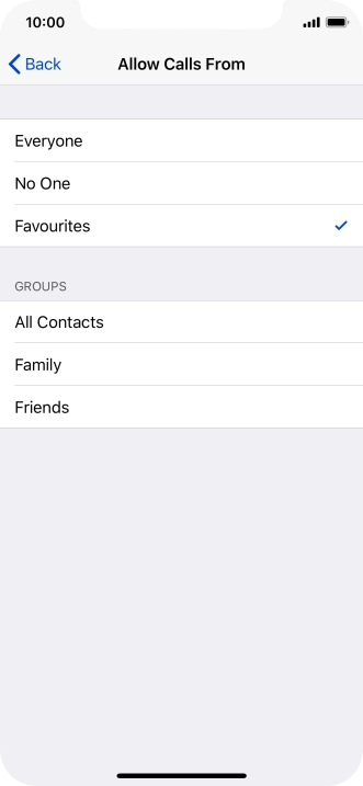 Press the required setting to select which contacts can call you even though Do Not Disturb is turned on.