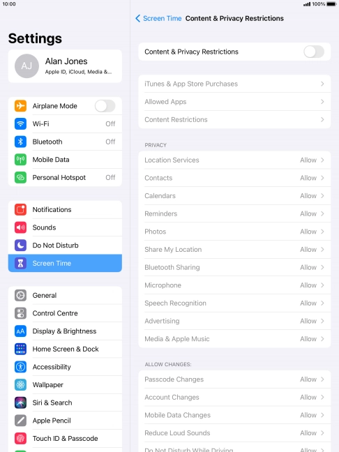 Press the indicator next to 