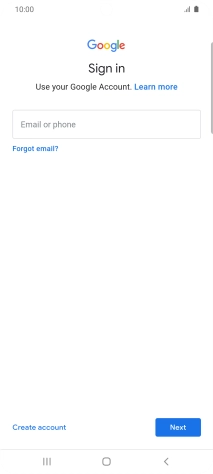 If you don't have a Google account, press Create account and follow the instructions on the screen to create an account.