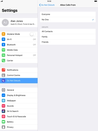 Press the required setting to select which contacts can call you even though Do Not Disturb is turned on.