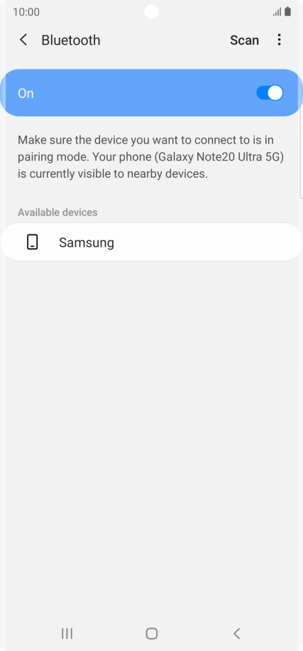 Press the required Bluetooth device and follow the instructions on the screen to pair the device with your phone.