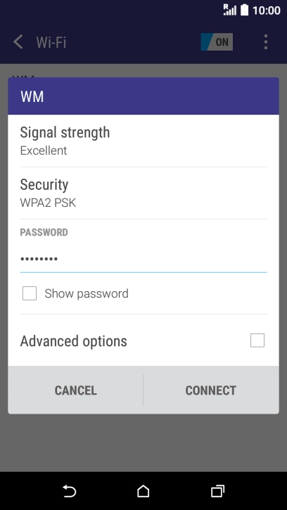 Key in the password for the Wi-Fi network and press CONNECT.