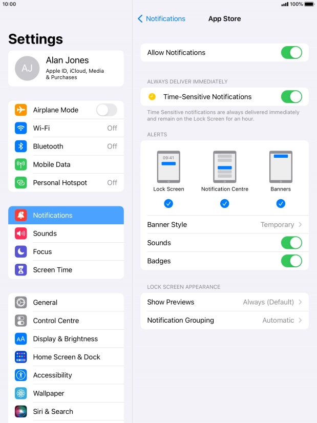 Press the indicator next to 