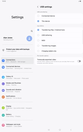 Press Transferring files / Android Auto.