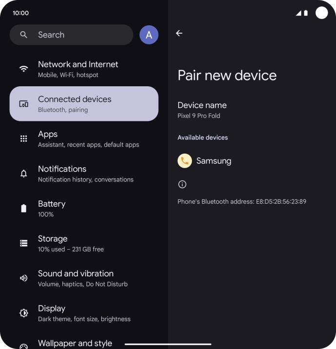 Press the required Bluetooth device and follow the instructions on the screen to pair the device with your phone.