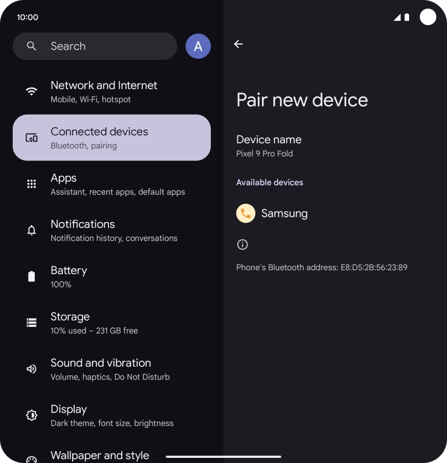 Press the required Bluetooth device and follow the instructions on the screen to pair the device with your phone.