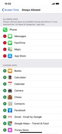 Press the add icon next to the required app to add it to the list of allowed apps during Downtime.