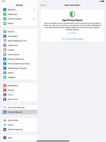Press Turn On App Privacy Report to turn on the function. Press Turn On App Privacy Report to turn on the function.