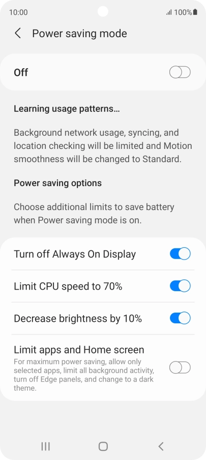 Press the indicators next to the required settings.