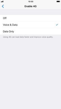 To turn off use of 4G, press Off.
