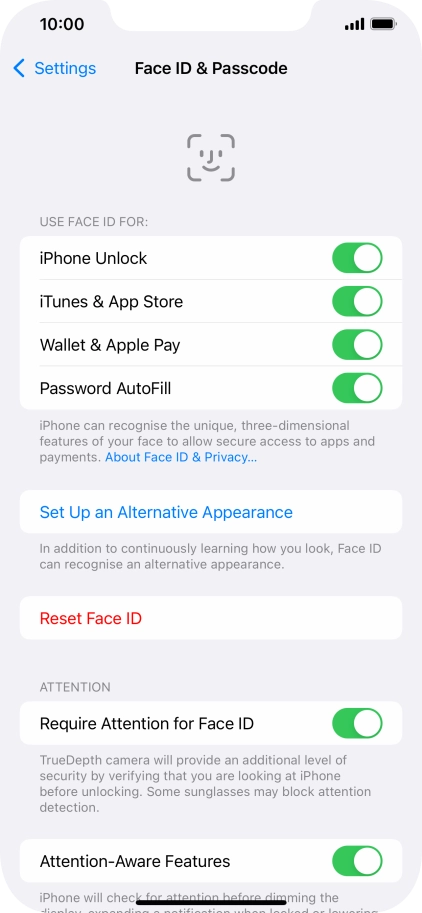 Press the indicators next to the required settings to turn them on or off.