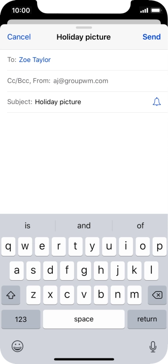 Press the text input field and write the text for your email message.