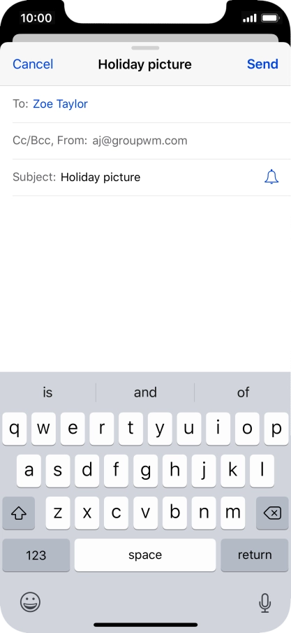 Press the text input field and write the text for your email message.