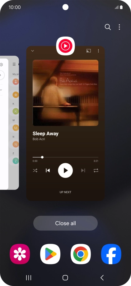 To end one running application, slide your finger upwards on the required application.