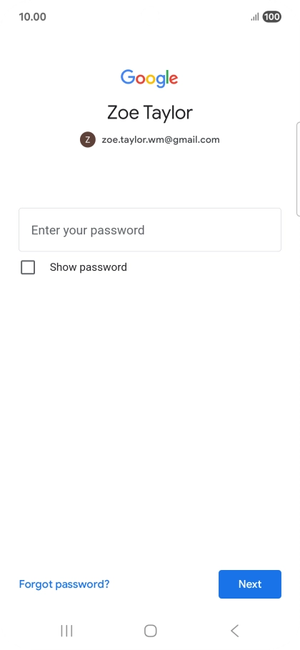 Press Enter your password and key in the password for your Google account.