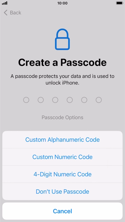 Follow the instructions on the screen to turn on use of phone lock code or press Don't Use Passcode.