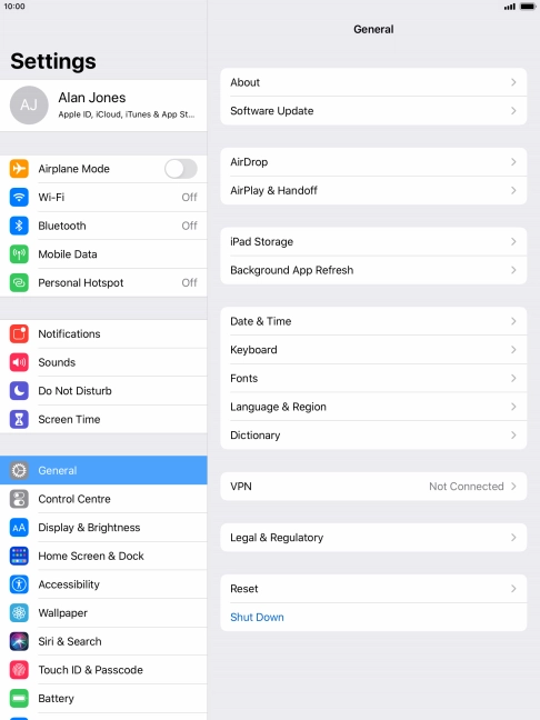 Press Software Update. If a new software version is available, it's displayed. Follow the instructions on the screen to update the tablet software.