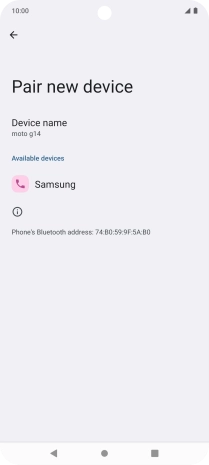 Press the required Bluetooth device and follow the instructions on the screen to pair the device with your phone.